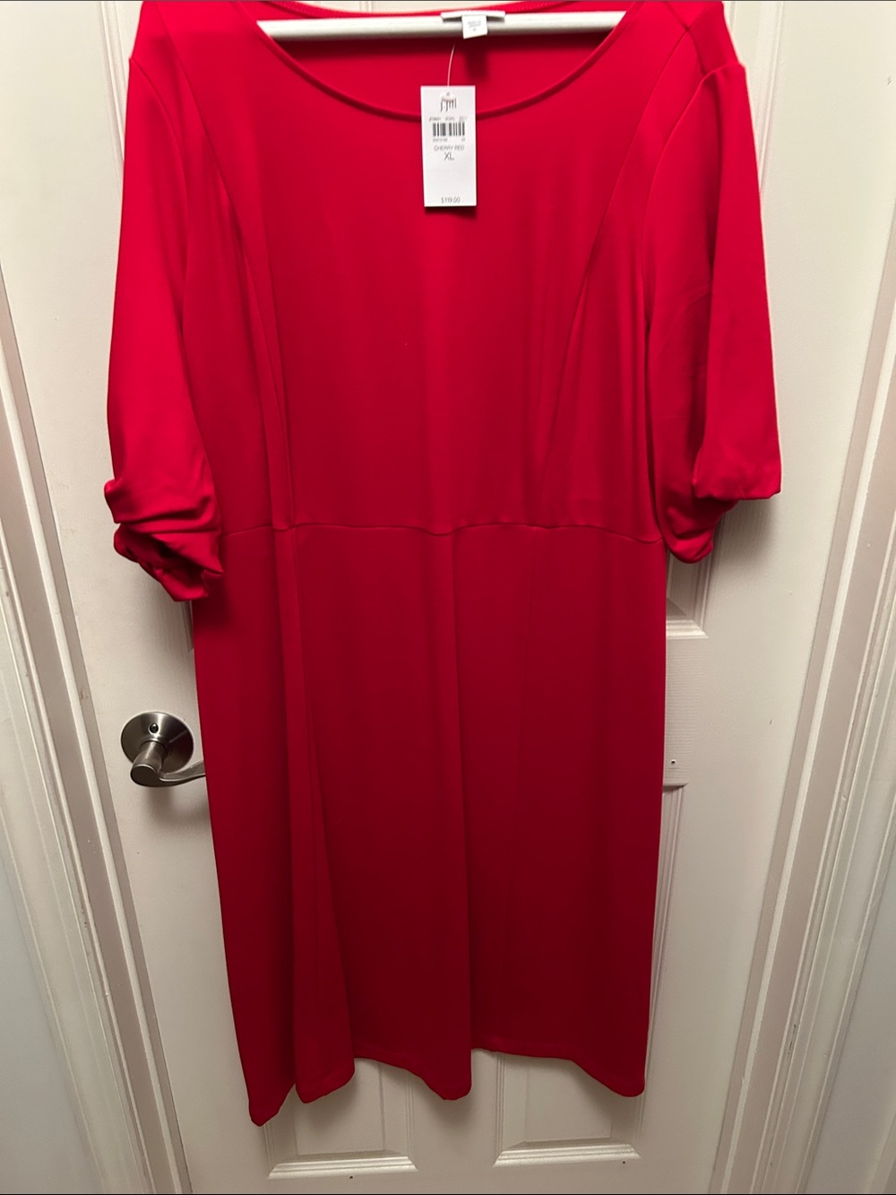 J Jill Bright Red Midi Dress with Elbow Sleeves - NWT